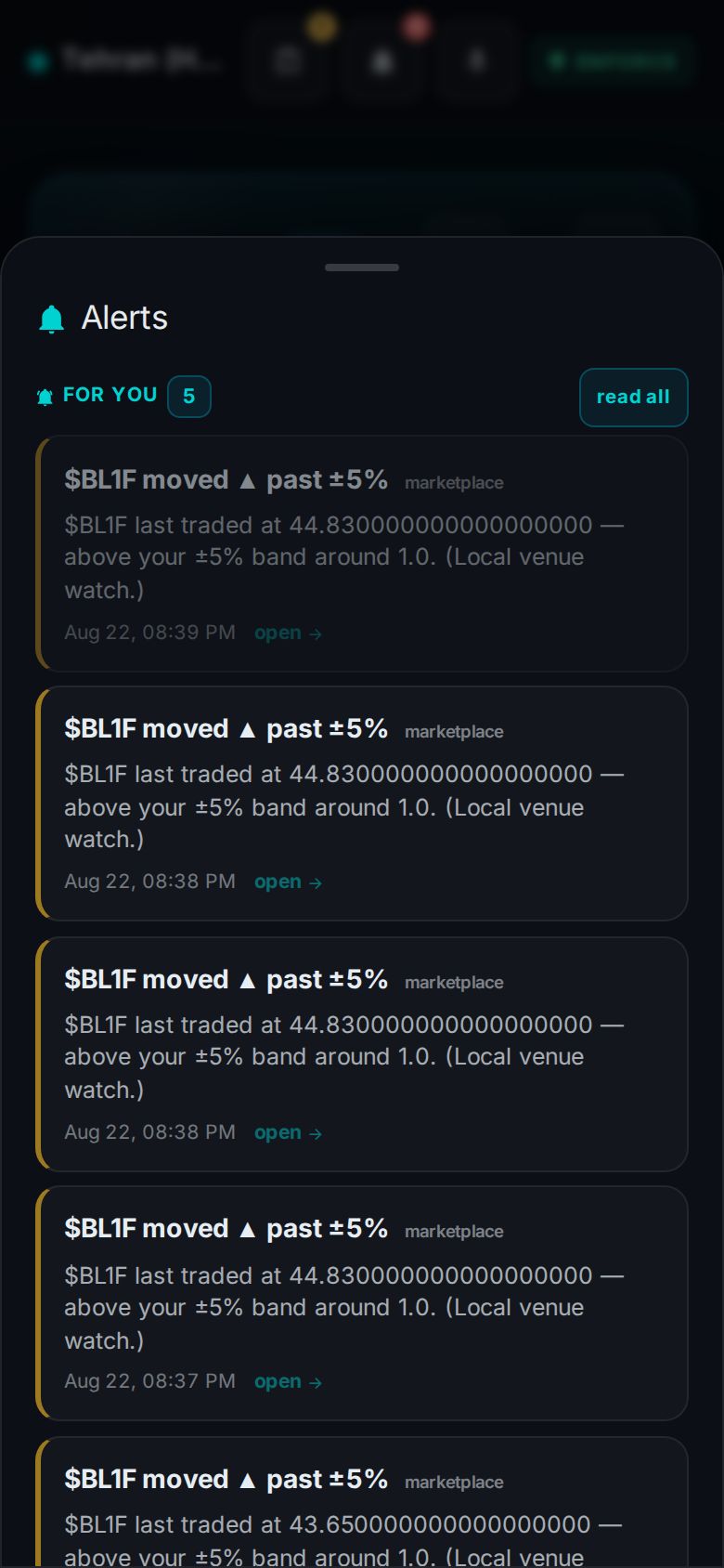 The alerts sheet with the typed 'For you' feed, each row a door into the surface it names.