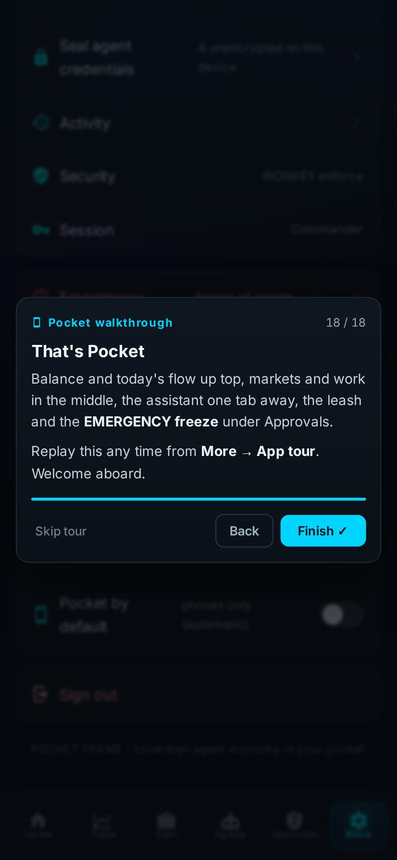 Pocket tour step 18 of 18 at phone size, with the coach card beside the live element it describes.